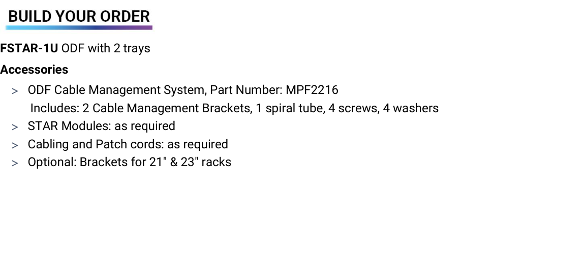 STAR 1U ODF build your order and accessories including MPF2216 cable management system