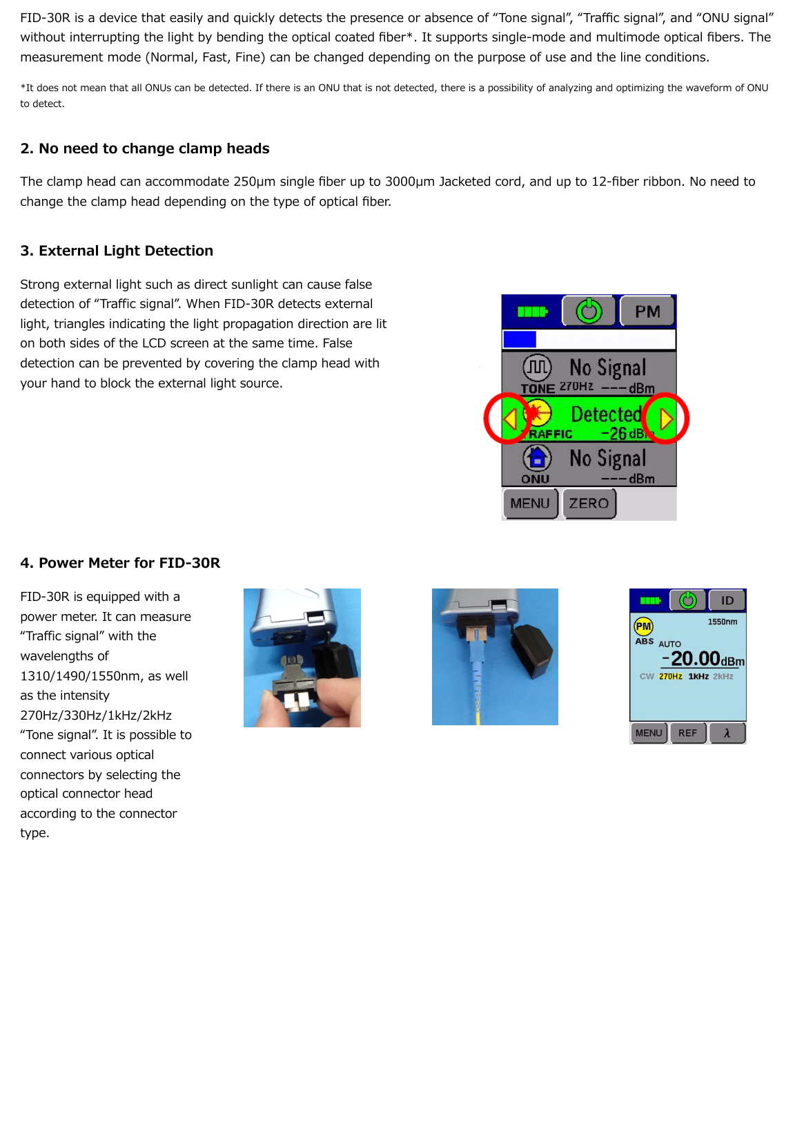 Fujikura FID-30R measurement functions external light detection and built-in power meter features