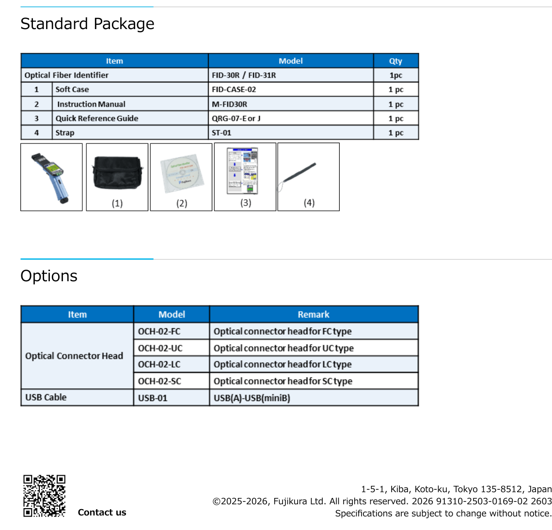 Fujikura FID-30R FID-31R standard package and optional optical connector heads
